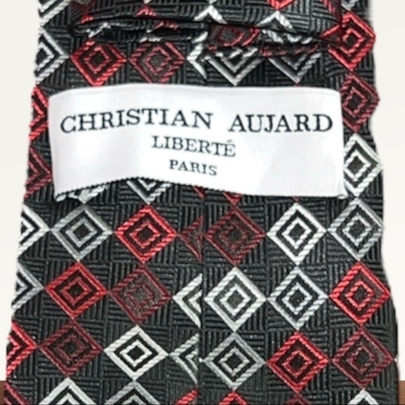 Christian‎ Aujard Tie Mens Geometric Diamond Red Black Silver Classic Style - Picture 2 of 6